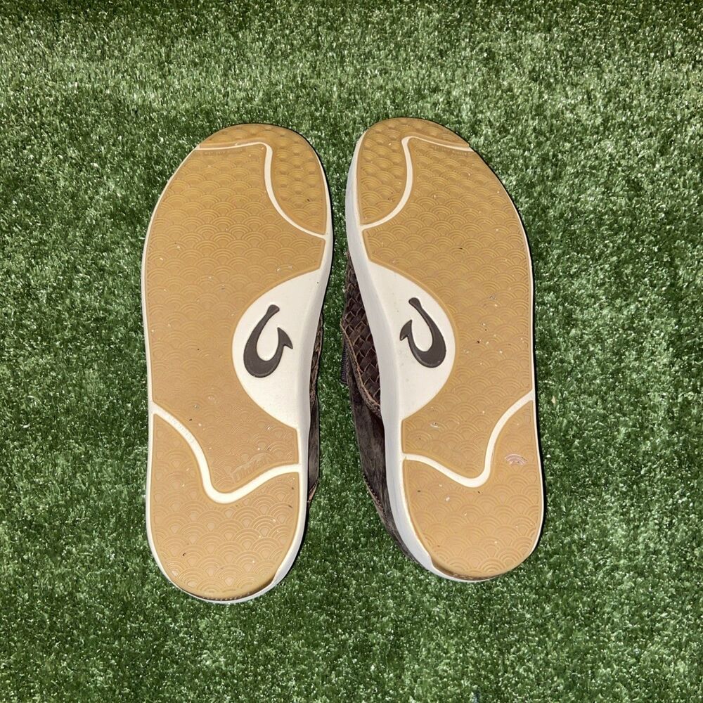 OluKai Lae'ahi Lauhala Woven Leather Slip-On Shoes Brown Mens 11 Comfort Loafers - Picture 5 of 10